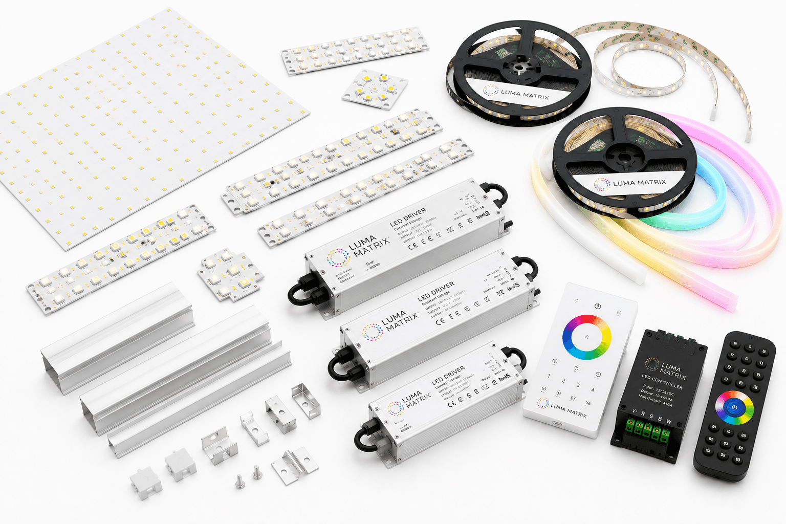 Luma Matrix LED sheets, strips, neon, drivers, controllers, and accessories