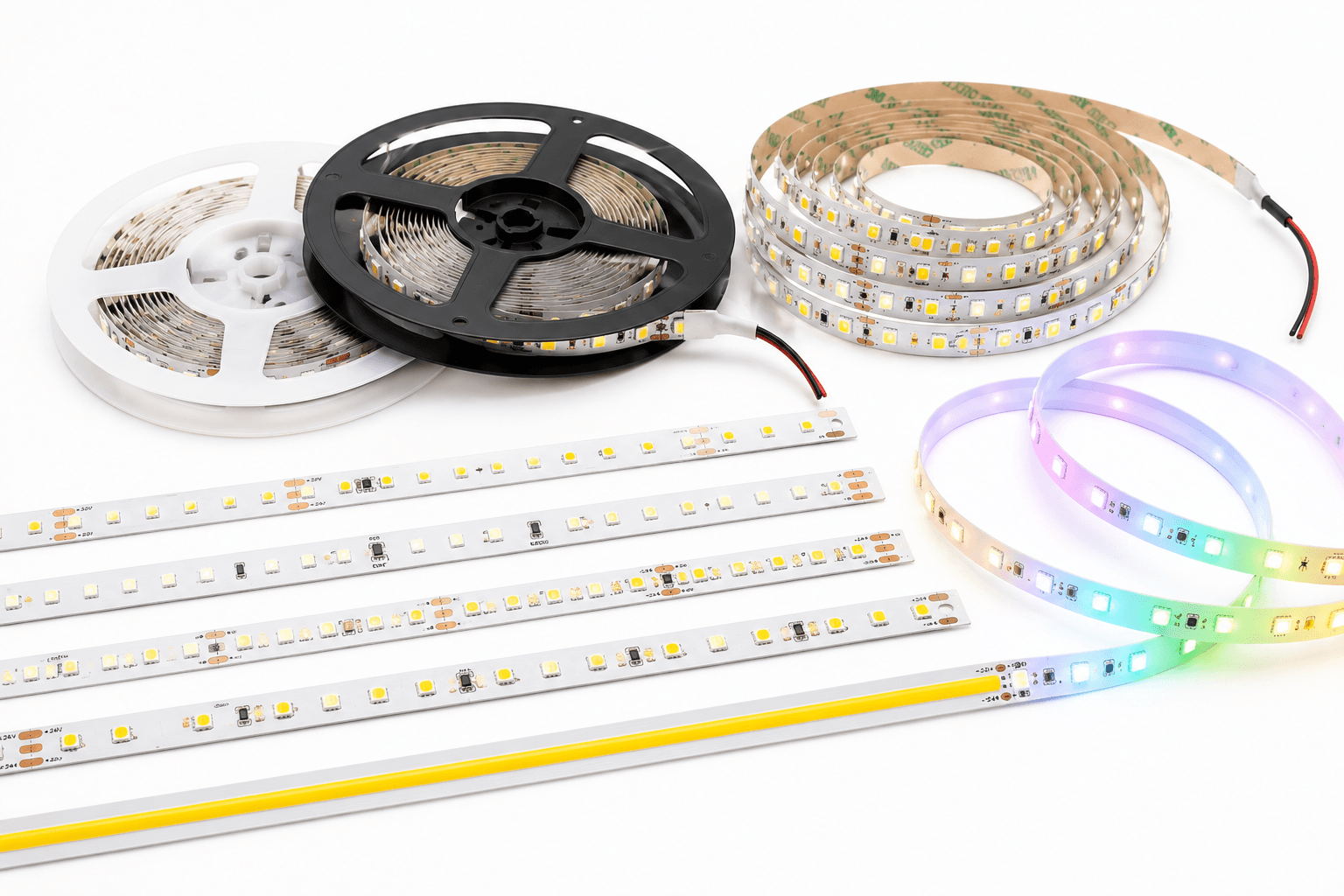 Flexible LED strip coiled with multicolor emitters
